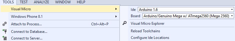 Visual Micro menu in Visual Studio