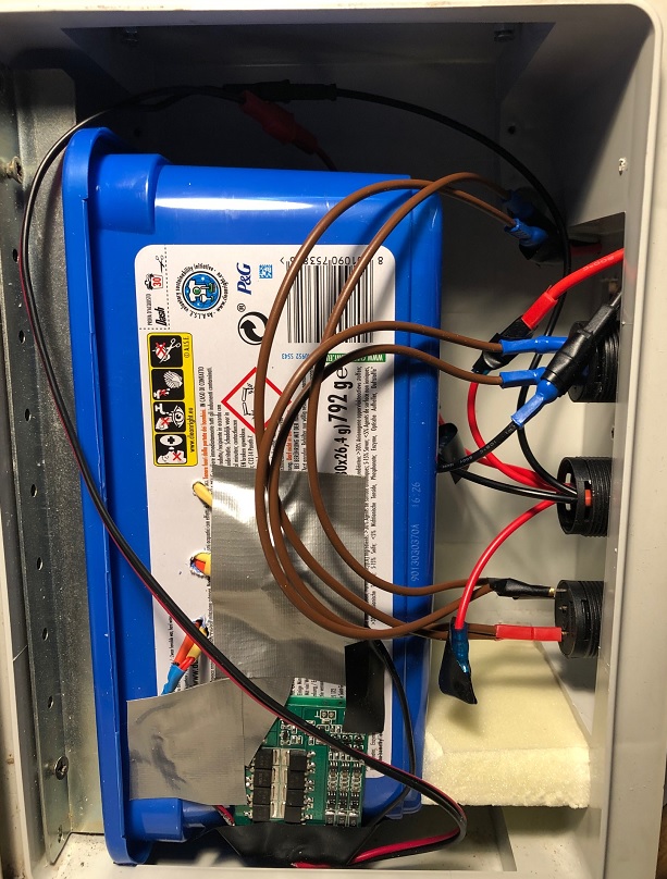 lateral panel of the energy box opened