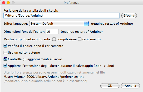Mac open preference menu for arduino framework
