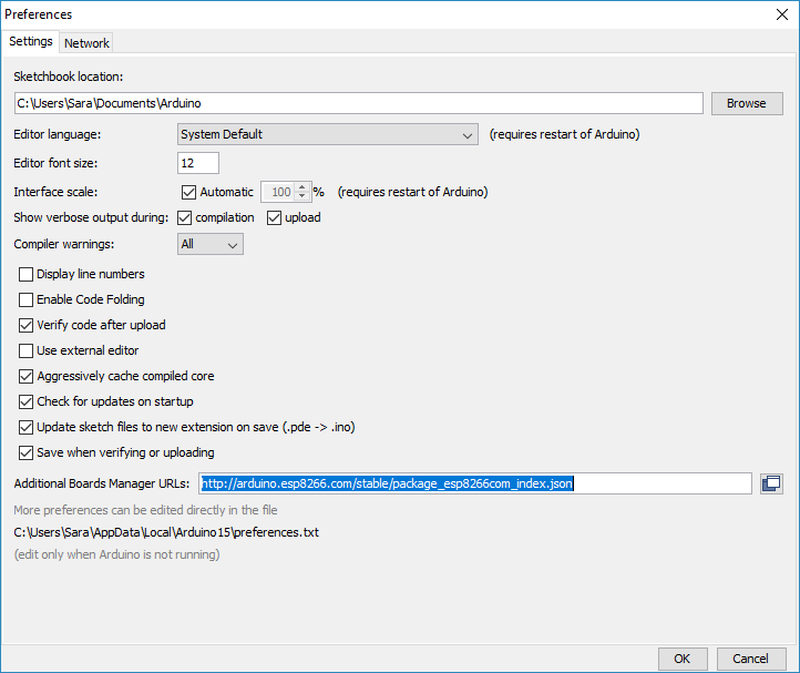 Arduino preferences