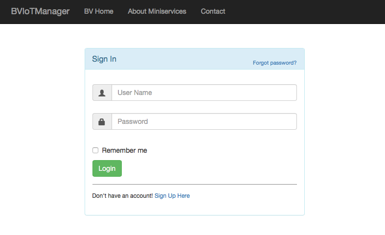 IoT Manager main screen with login parameters