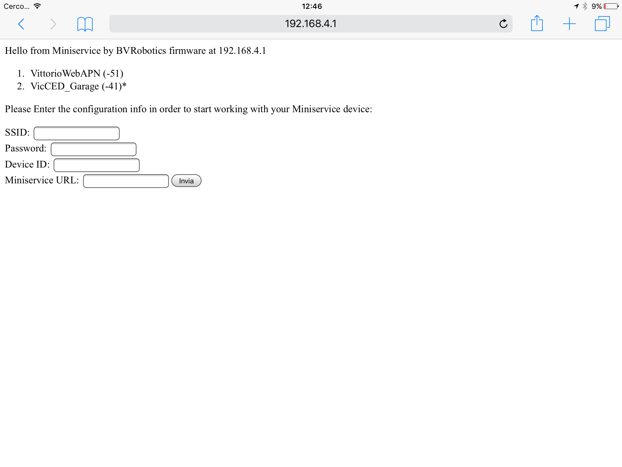 The firmware configuration page you receive when the device is in APN mode