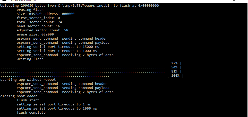 prompt command results of a firmware upgrade procedure