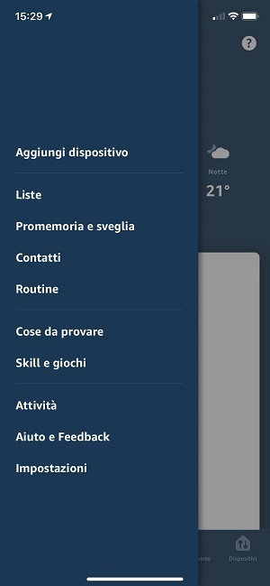 Alexa app main menù