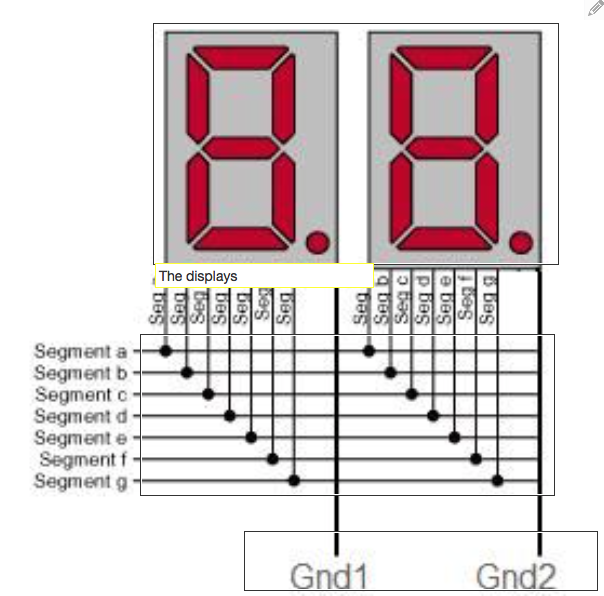 Two Sev Segs digits with two ground