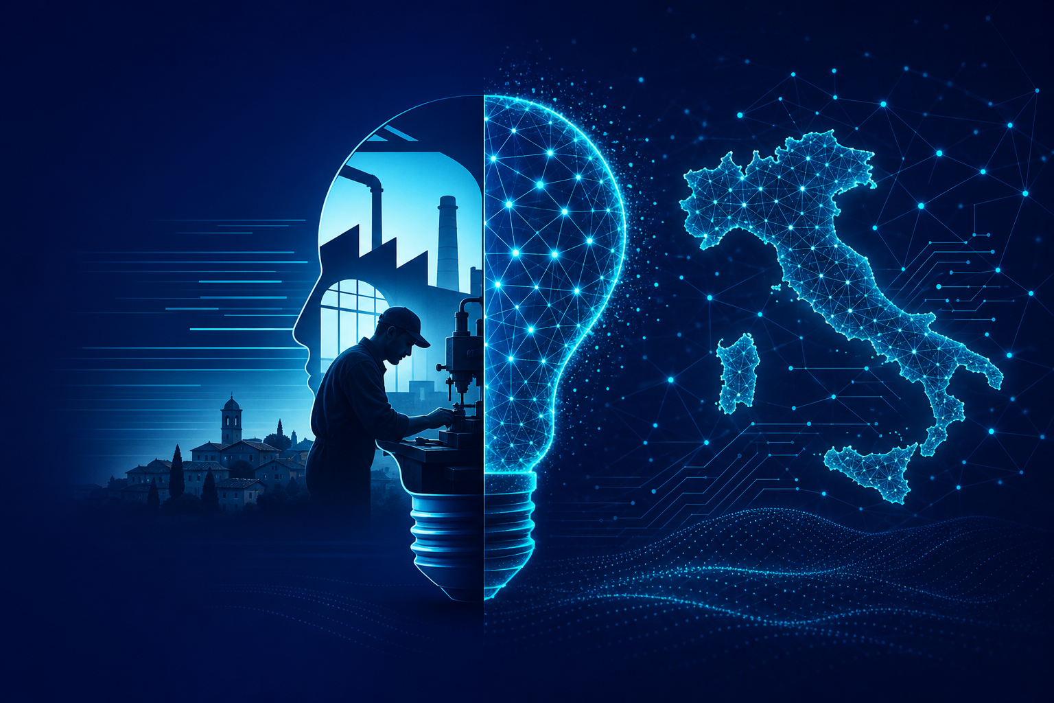 AI and Italian PMI entrepreneurship — workers transitioning from industry roles to AI-augmented small businesses