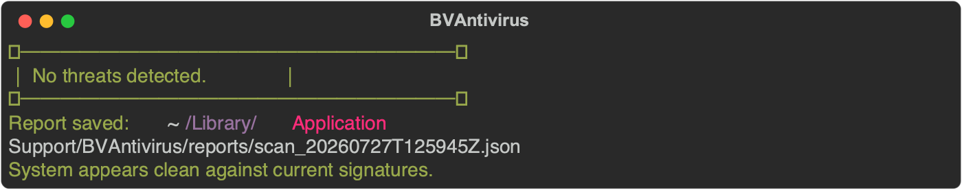BVAntivirus clean scan result screenshot