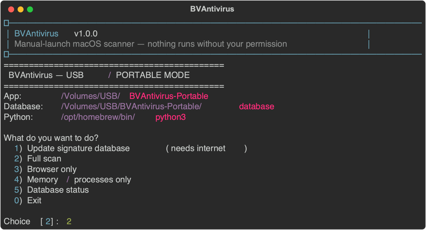BVAntivirus USB menu screenshot